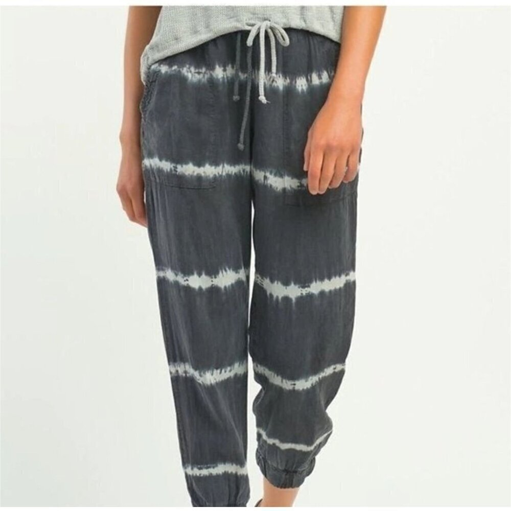 Japna Drawstring Joggers Tie Dyed Gray White Casual Pants Tapered Leg Size XSmal